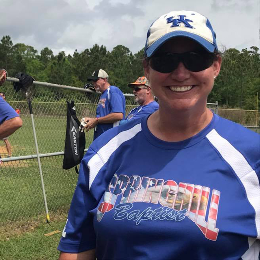 Female softball player in uniform